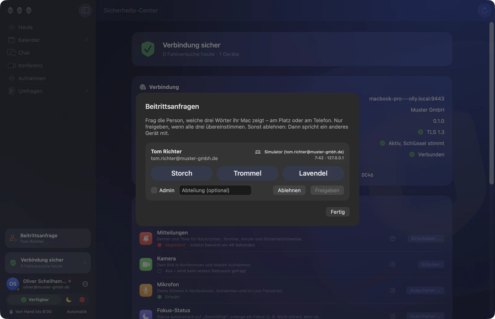 Sayfely-App: Beitrittsanfragen mit drei Prüfwörtern für Admins